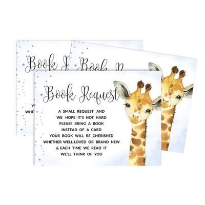 30 Cartões Preenchíveis para Chá de Bebê com Girafa e Animais da Selva, em Branco - Inkdotpot 10,16 Cm × 7,62 Cm / Azul - Livro pro Bebê