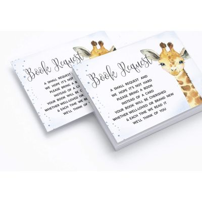 30 Cartões Preenchíveis para Chá de Bebê com Girafa e Animais da Selva, em Branco - Inkdotpot 10,16 Cm × 7,62 Cm / Azul - Livro pro Bebê