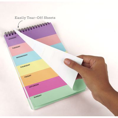 Bloco de Tarefas 15 x 23 cm – Planejador Semanal Arco-Íris, Espiral, Checklist Diário, 50 Folhas Destacáveis - Inkdotpot 15,24 Cm × 22,86 Cm / Multicolorido