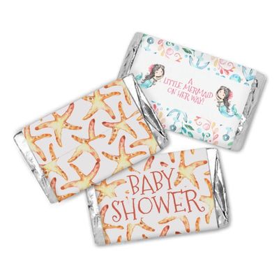 Pacote com 90 Envoltórios de Doces e Adesivos para Mini Barras de Chocolate para Chá de Bebê de Menina (Sem Doces) (Sereia) - Inkdotpot 3,68 Cm × 6,73 Cm / Branco