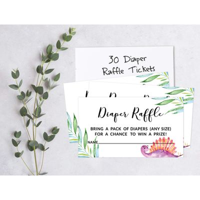 30 Cartões de Jogo para Chá de Bebê - Dinossauros e Animais da Selva - Inkdotpot 5,08 Cm × 8,89 Cm / Branco - Sorteio de Fraldas