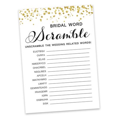 Cartões de Jogo Quadrados em Branco para Ideias de Presentes, 50 Un., Confete Dourado para Chá de Noiva/Despedida de Solteira - Inkdotpot 12,7 Cm × 17,78 Cm / Branco - Jogo de Palavras da Noiva