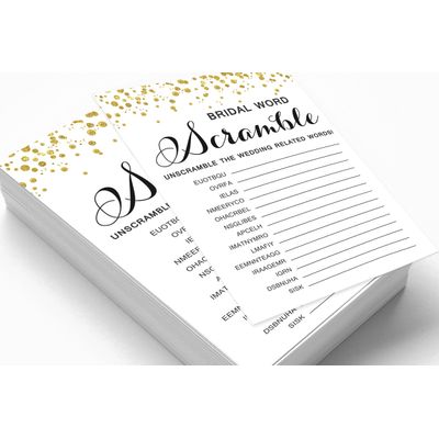 Cartões de Jogo Quadrados em Branco para Ideias de Presentes, 50 Un., Confete Dourado para Chá de Noiva/Despedida de Solteira - Inkdotpot 12,7 Cm × 17,78 Cm / Branco - Jogo de Palavras da Noiva