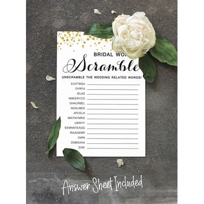 Cartões de Jogo Quadrados em Branco para Ideias de Presentes, 50 Un., Confete Dourado para Chá de Noiva/Despedida de Solteira - Inkdotpot 12,7 Cm × 17,78 Cm / Branco - Jogo de Palavras da Noiva