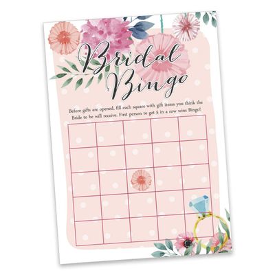 Cartões Florais Quadrados em Branco para Preencher Ideias de Presente para Chá de Noiva e Despedida de Solteira, Pacote com 50 - Inkdotpot 12,7 Cm × 17,78 Cm / Laranja - Bingo da Noiva