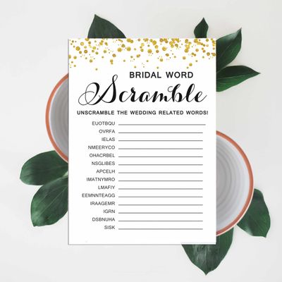 Cartões de Jogo Quadrados em Branco para Ideias de Presentes, 50 Un., Confete Dourado para Chá de Noiva/Despedida de Solteira - Inkdotpot 12,7 Cm × 17,78 Cm / Branco - Jogo de Palavras da Noiva