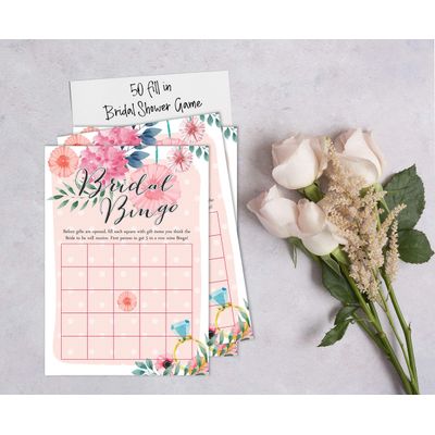 Cartões Florais Quadrados em Branco para Preencher Ideias de Presente para Chá de Noiva e Despedida de Solteira, Pacote com 50 - Inkdotpot 12,7 Cm × 17,78 Cm / Laranja - Bingo da Noiva