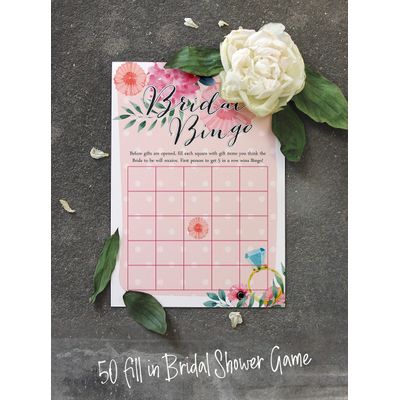 Cartões Florais Quadrados em Branco para Preencher Ideias de Presente para Chá de Noiva e Despedida de Solteira, Pacote com 50 - Inkdotpot 12,7 Cm × 17,78 Cm / Laranja - Bingo da Noiva