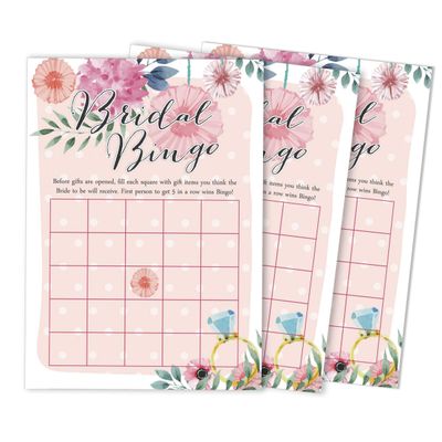 Cartões Florais Quadrados em Branco para Preencher Ideias de Presente para Chá de Noiva e Despedida de Solteira, Pacote com 50 - Inkdotpot 12,7 Cm × 17,78 Cm / Laranja - Bingo da Noiva