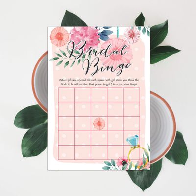 Cartões Florais Quadrados em Branco para Preencher Ideias de Presente para Chá de Noiva e Despedida de Solteira, Pacote com 50 - Inkdotpot 12,7 Cm × 17,78 Cm / Laranja - Bingo da Noiva
