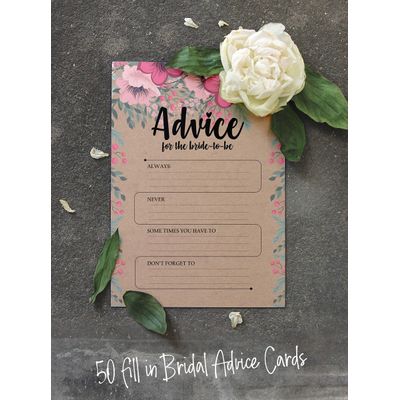 50 Cartões de Jogo Quadrados Kraft Florais em Branco para Preencher Ideias de Presente para Chá de Noiva e Despedida de Solteira - Inkdotpot 12,7 Cm × 17,78 Cm / Bege - Cartão de Conselho