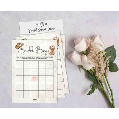 Pacote com 50 Cartões Quadrados em Branco para Chá de Noiva, Despedida de Solteira e Ideias de Presente, Jogo Cowgirl - Inkdotpot 12,7 Cm × 17,78 Cm / Branco - Bingo da Noiva