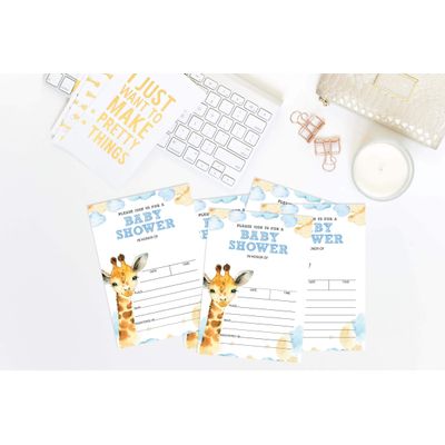 30 Cartões de Chá de Bebê para Preencher com Girafa e Animais da Selva em Branco - Inkdotpot 5,08 Cm × 8,89 Cm / Branco - Sorteio de Fraldas