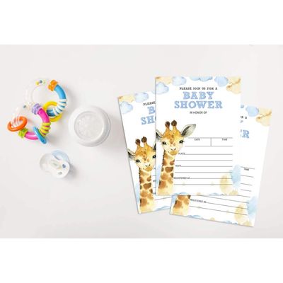 30 Cartões de Chá de Bebê para Preencher com Girafa e Animais da Selva em Branco - Inkdotpot 5,08 Cm × 8,89 Cm / Branco - Sorteio de Fraldas