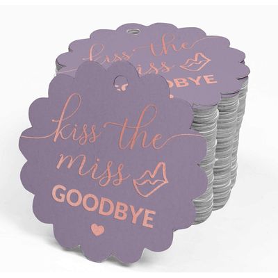 Etiquetas de Papel para Lembrancinha de Chá de Noiva 'Beijo de Adeus à Solteira' Foil Artesanal - Inkdotpot 50 Etiquetas Metalizadas / Roxo - Ouro Rosé
