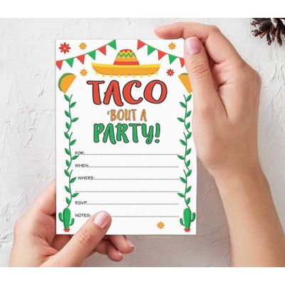 Pacote com 30 Convites 'Taco Bout' Fiesta, Convites para Preencher com Envelopes - Inkdotpot 12,7 Cm × 17,78 Cm / Preto