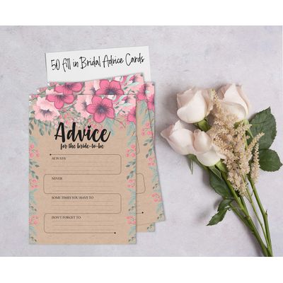 50 Cartões de Jogo Quadrados Kraft Florais em Branco para Preencher Ideias de Presente para Chá de Noiva e Despedida de Solteira - Inkdotpot 12,7 Cm × 17,78 Cm / Bege - Cartão de Conselho
