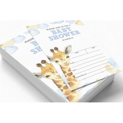30 Cartões de Chá de Bebê para Preencher com Girafa e Animais da Selva em Branco - Inkdotpot 5,08 Cm × 8,89 Cm / Branco - Sorteio de Fraldas