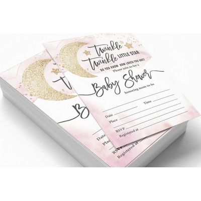 30 Cartões para Chá de Revelação de Gênero Twinkle Twinkle Little Star Preenchíveis - Inkdotpot 10,16 Cm × 7,62 Cm / Branco - Livro pro Bebê