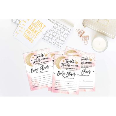 30 Cartões para Chá de Revelação de Gênero Twinkle Twinkle Little Star Preenchíveis - Inkdotpot 10,16 Cm × 7,62 Cm / Branco - Livro pro Bebê