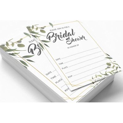 Cartões de Jogo Quadrados em Branco para Chá de Noiva e Despedida de Solteira, 50 Peças, Tema Folhagens - Inkdotpot 12,7 Cm × 17,78 Cm / Branco - Bingo da Noiva