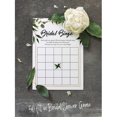 Cartões de Jogo Quadrados em Branco para Chá de Noiva e Despedida de Solteira, 50 Peças, Tema Folhagens - Inkdotpot 12,7 Cm × 17,78 Cm / Branco - Bingo da Noiva