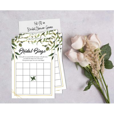Cartões de Jogo Quadrados em Branco para Chá de Noiva e Despedida de Solteira, 50 Peças, Tema Folhagens - Inkdotpot 12,7 Cm × 17,78 Cm / Branco - Bingo da Noiva