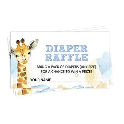30 Cartões de Chá de Bebê para Preencher com Girafa e Animais da Selva em Branco - Inkdotpot 5,08 Cm × 8,89 Cm / Branco - Sorteio de Fraldas