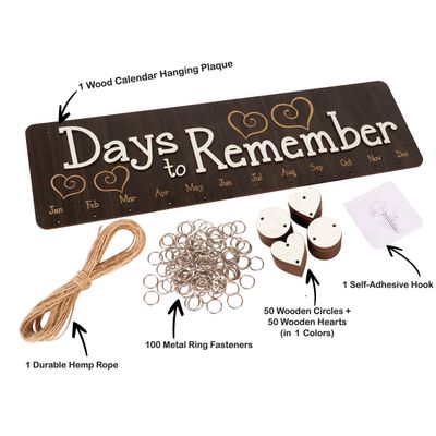 Calendário Perpétuo de Parede em Madeira Datas para Lembrar, Placa de Aniversários para Pendurar, Presente para Mãe/Pai/Avós - Inkdotpot 40,64 Cm × 11,94 Cm / Marrom