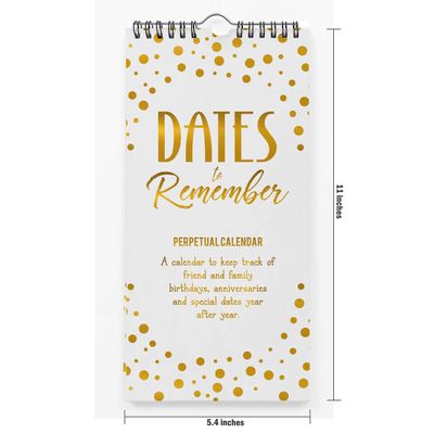 Calendário Perpétuo de Parede com Confete e Foil Dourado Rústico, Lembrete de Datas Especiais, Planner/Organizador - Inkdotpot 27,94 Cm × 13,72 Cm / Dourado