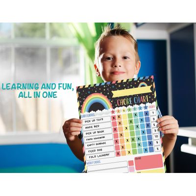 Quadro Branco Magnético Semanal/Diário Para Tarefas e Recompensas das Crianças, com 2 Marcadores (Estrelas e Arco-Íris) - Inkdotpot 21,59 Cm × 27,94 Cm / Preto