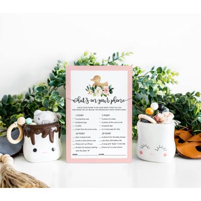 Pacote com 50, Coleção Chá de Bebê para Menina, Jogos 'O Que Tem No Seu Celular', Decorações e Suprimentos Tema Unicórnio - Inkdotpot 12,7 Cm × 17,78 Cm / Branco