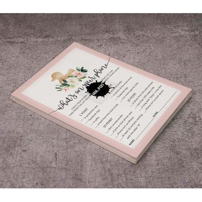 Pacote com 50, Coleção Chá de Bebê para Menina, Jogos 'O Que Tem No Seu Celular', Decorações e Suprimentos Tema Unicórnio - Inkdotpot 12,7 Cm × 17,78 Cm / Branco