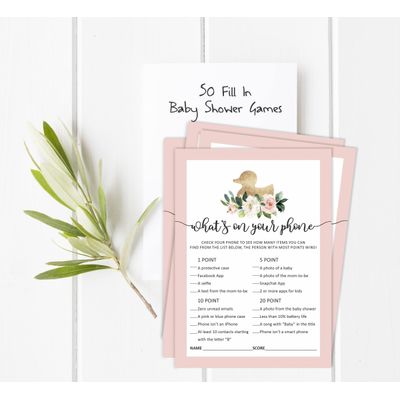 Pacote com 50, Coleção Chá de Bebê para Menina, Jogos 'O Que Tem No Seu Celular', Decorações e Suprimentos Tema Unicórnio - Inkdotpot 12,7 Cm × 17,78 Cm / Branco