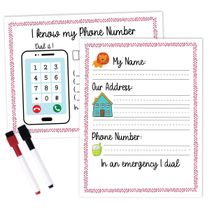 Ficha Apagável Sei Meu Endereço e Tel. Laminada para Pré-Escola e Jardim de Infância, Atividades Homeschool com 2 Marcadores - Inkdotpot