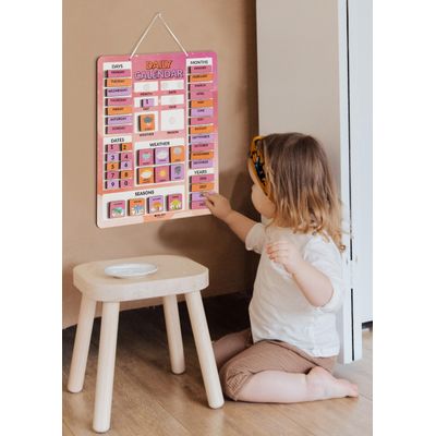 Meu Primeiro Calendário de Parede para Crianças Pré-Escolares, Mês/Data/Dia/Clima/Estações, 42 Peças, 37x29 cm (Rosa e Lavanda) - Inkdotpot 36,83 Cm × 29,21 Cm / Rosa