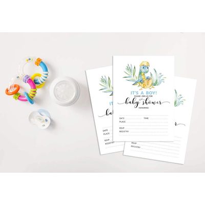 30 Cartões de Jogo para Chá de Bebê - Dinossauros e Animais da Selva - Inkdotpot 12,7 Cm × 17,78 Cm / Branco - Convite