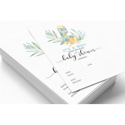 30 Cartões de Jogo para Chá de Bebê - Dinossauros e Animais da Selva - Inkdotpot 12,7 Cm × 17,78 Cm / Branco - Convite