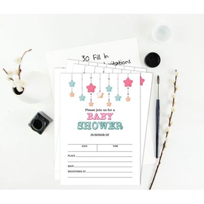 30 Cartões para Chá de Bebê Estilo Preenchível Brilha, Brilha, Estrelinha Neutro e em Branco - Inkdotpot 5,08 Cm × 8,89 Cm / Branco - Sorteio de Fraldas