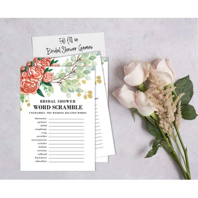 Cartões Quadrados em Branco para Chá de Noiva e Despedida de Solteira, Ideias de Presentes para Preencher, Pacote com 50 - Inkdotpot 12,7 Cm × 17,78 Cm / Branco - Jogo de Palavras da Noiva