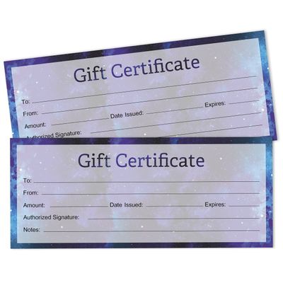 Certificados de Presente Galaxy em Branco 45 Cupons DIY para Comércio, Festas, Restaurantes, Beleza, Casamentos, 23 x 9,7 cm - Inkdotpot 22,86 Cm × 9,65 Cm / Azul