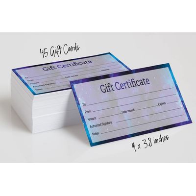 Certificados de Presente Galaxy em Branco 45 Cupons DIY para Comércio, Festas, Restaurantes, Beleza, Casamentos, 23 x 9,7 cm - Inkdotpot 22,86 Cm × 9,65 Cm / Azul