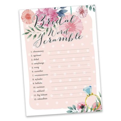 Cartões Florais Quadrados em Branco para Preencher Ideias de Presente para Chá de Noiva e Despedida de Solteira, Pacote com 50 - Inkdotpot 12,7 Cm × 17,78 Cm / Laranja - Jogo de Palavras da Noiva