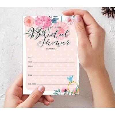 Cartões Florais Quadrados em Branco para Preencher Ideias de Presente para Chá de Noiva e Despedida de Solteira, Pacote com 50 - Inkdotpot 12,7 Cm × 17,78 Cm / Laranja - Jogo de Palavras da Noiva