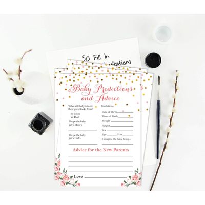 Conjunto com 50 Confetes para Chá de Bebê e Revelação do Sexo, Cartões ABC É Menino / É Menina Acessórios para Festa - Inkdotpot 12,7 Cm × 17,78 Cm / Branco - Palpites do Bebê