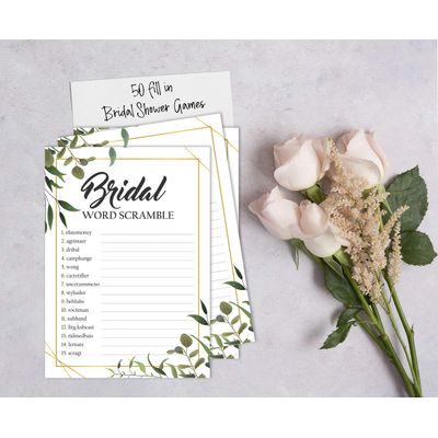 Cartões de Jogo Quadrados em Branco para Chá de Noiva e Despedida de Solteira, 50 Peças, Tema Folhagens - Inkdotpot 12,7 Cm × 17,78 Cm / Branco - Jogo de Palavras da Noiva
