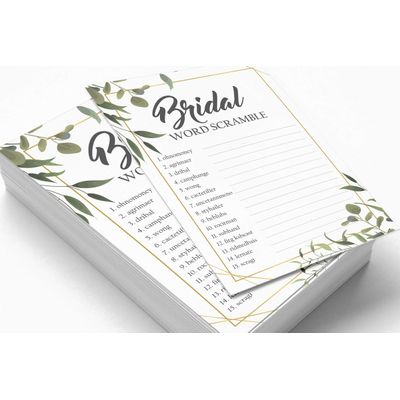 Cartões de Jogo Quadrados em Branco para Chá de Noiva e Despedida de Solteira, 50 Peças, Tema Folhagens - Inkdotpot 12,7 Cm × 17,78 Cm / Branco - Jogo de Palavras da Noiva
