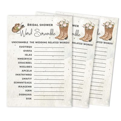 Pacote com 50 Cartões Quadrados em Branco para Chá de Noiva, Despedida de Solteira e Ideias de Presente, Jogo Cowgirl - Inkdotpot 12,7 Cm × 17,78 Cm / Branco - Jogo de Palavras da Noiva