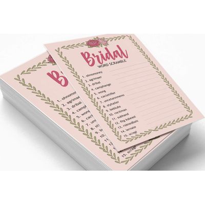 50 Cartões Florais Quadrados em Branco para Preencher, Chá de Noiva e Despedida de Solteira - Inkdotpot 12,7 Cm × 17,78 Cm / Laranja - Jogo de Palavras da Noiva