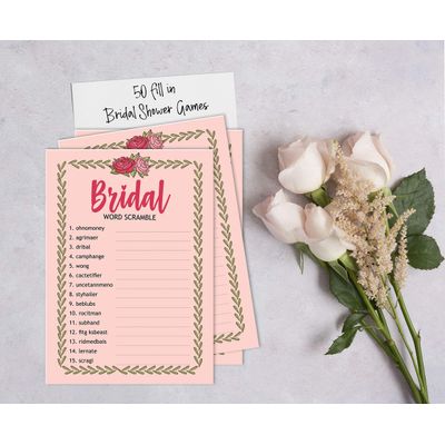50 Cartões Florais Quadrados em Branco para Preencher, Chá de Noiva e Despedida de Solteira - Inkdotpot 12,7 Cm × 17,78 Cm / Laranja - Jogo de Palavras da Noiva